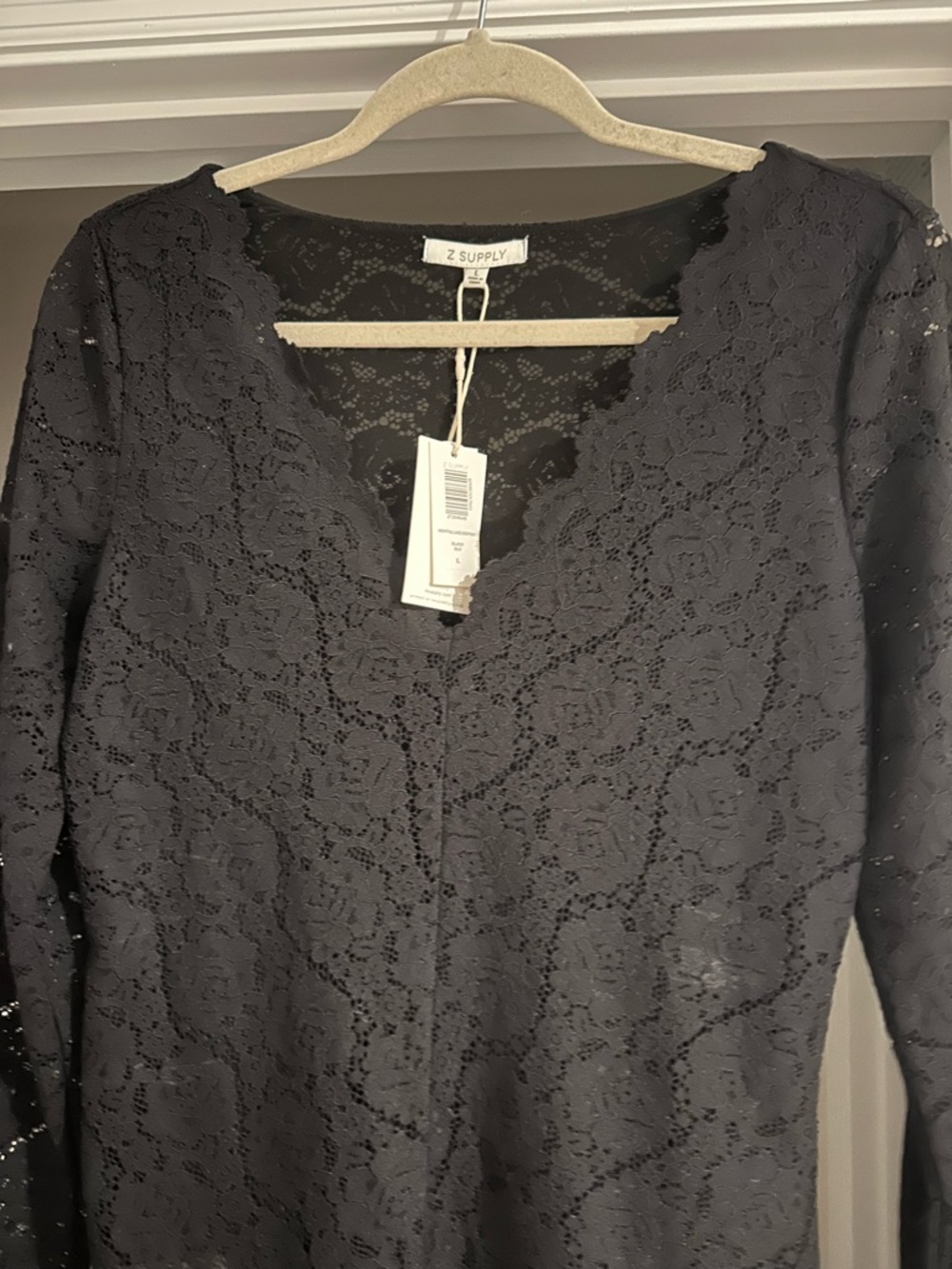 Z Supply Black Floral Lace V-Neck Blouse